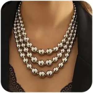 Octwine Layered Necklaces Beaded Statement Necklace Chunky Chain Punk Necklace for Women