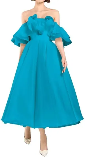 Off Shoulder Ruffles Prom Dresses for Women Organza Midi Homecoming Dresses A Line Formal Evening Party Gowns