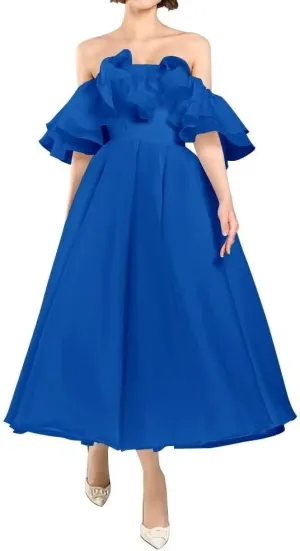 Off Shoulder Ruffles Prom Dresses for Women Organza Midi Homecoming Dresses A Line Formal Evening Party Gowns