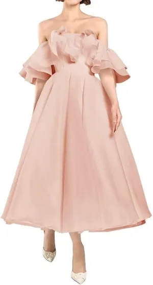 Off Shoulder Ruffles Prom Dresses for Women Organza Midi Homecoming Dresses A Line Formal Evening Party Gowns