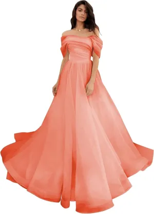 Off Shoulder Tulle Wedding Dresses Puffy Prom Dresses Long Ball Gown Dresses for Women