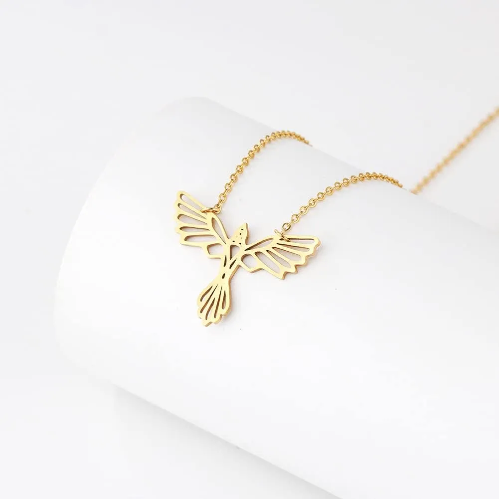 Origami Phoenix Bird Necklaces for Women Men Geometric Animal Necklace Pendant Hypoallergenic Jewelry