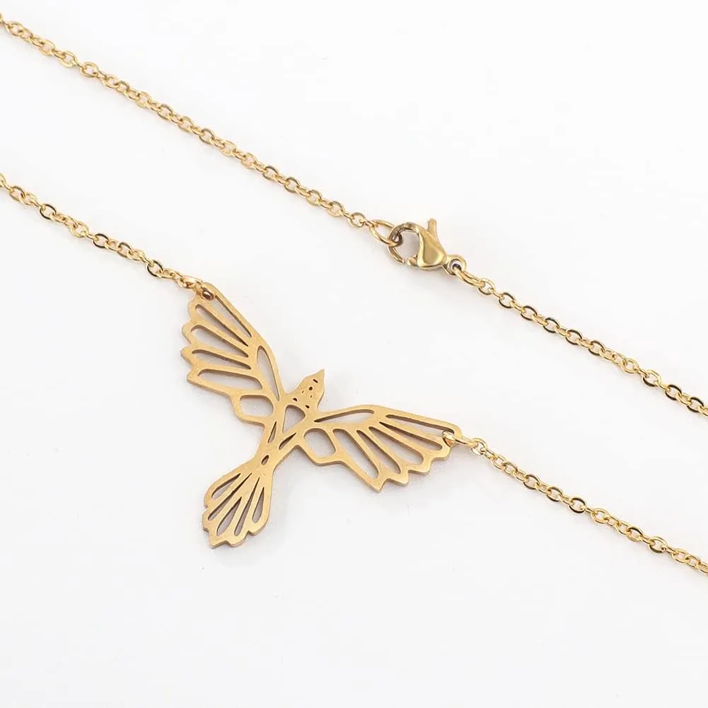 Origami Phoenix Bird Necklaces for Women Men Geometric Animal Necklace Pendant Hypoallergenic Jewelry