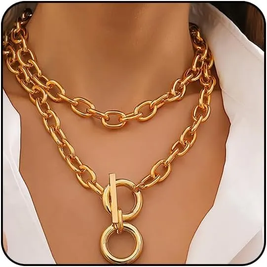 Otxas Chunky Gold Necklace for Women Statement Necklace for Women Paperclip Chain Necklace Layered Punk Cuban Link Chain for Women Chunky Choker Necklaces for Womens Jewelry