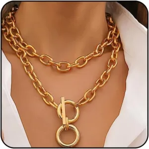 Otxas Chunky Gold Necklace for Women Statement Necklace for Women Paperclip Chain Necklace Layered Punk Cuban Link Chain for Women Chunky Choker Necklaces for Womens Jewelry