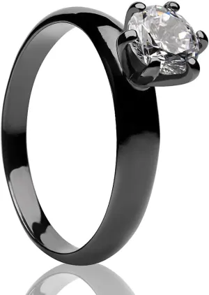 OVIEDO JEWELRY Black Solitaire Wedding Ring, CZ Gem,Single Gem Ring,Anniversary,Engagemnet,Women's Jewelry,Ladies