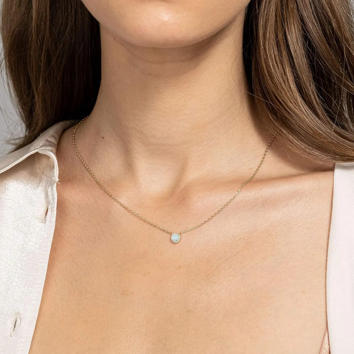 PAVOI 14K Gold Plated Created White Opal Necklace | Opal Necklaces for Women