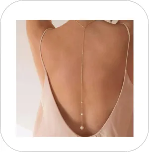 Pearl Back Chain Necklace for Women, Y-Style Body Jewelry for Backless Dress, Golden Fashion Accessory