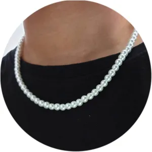 Pearl Necklace for Men,Pearl Necklaces for Women,6mm White Pearl Necklace Jewelry