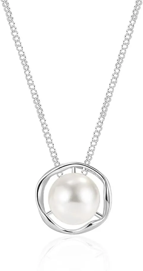 Pearl Necklace,Gifts for Women, 925 Sterling Silver Necklace for Anniversary Christmas Valentines Mothers Day Gifts
