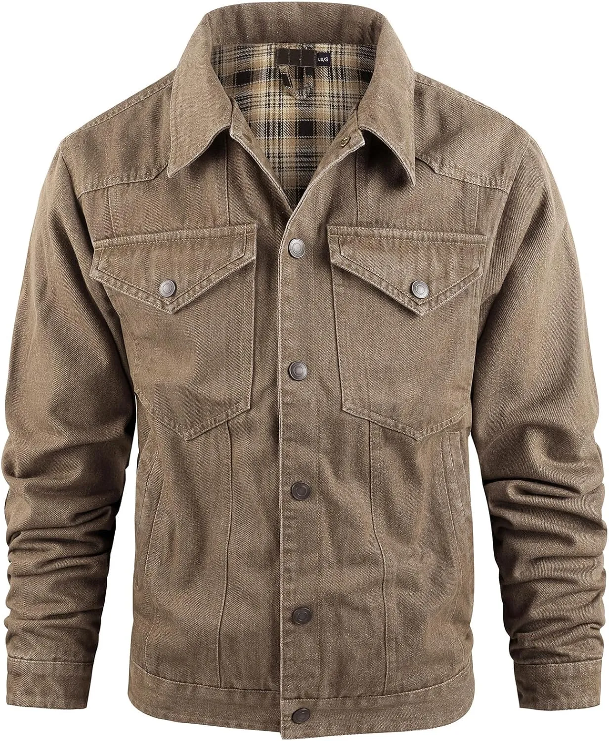 PEHMEA Men's Lined Flannel Denim Stylish Cowboy Trucker Coat Snap Button Rugged Western Shirts Jackets