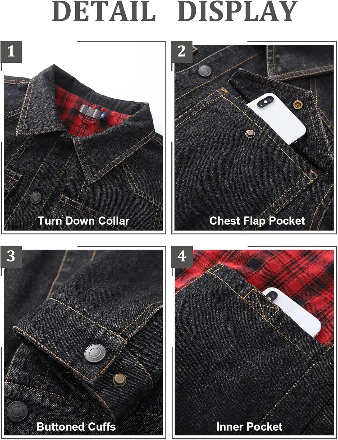 PEHMEA Men's Lined Flannel Denim Stylish Cowboy Trucker Coat Snap Button Rugged Western Shirts Jackets