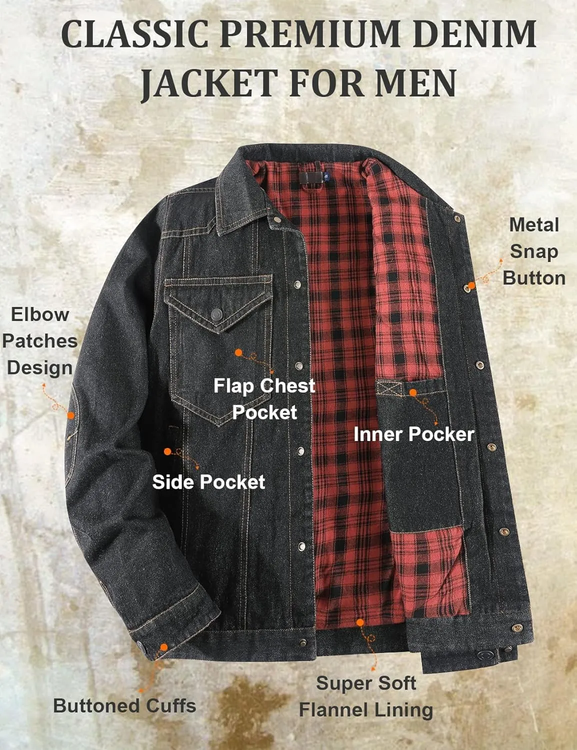 PEHMEA Men's Lined Flannel Denim Stylish Cowboy Trucker Coat Snap Button Rugged Western Shirts Jackets