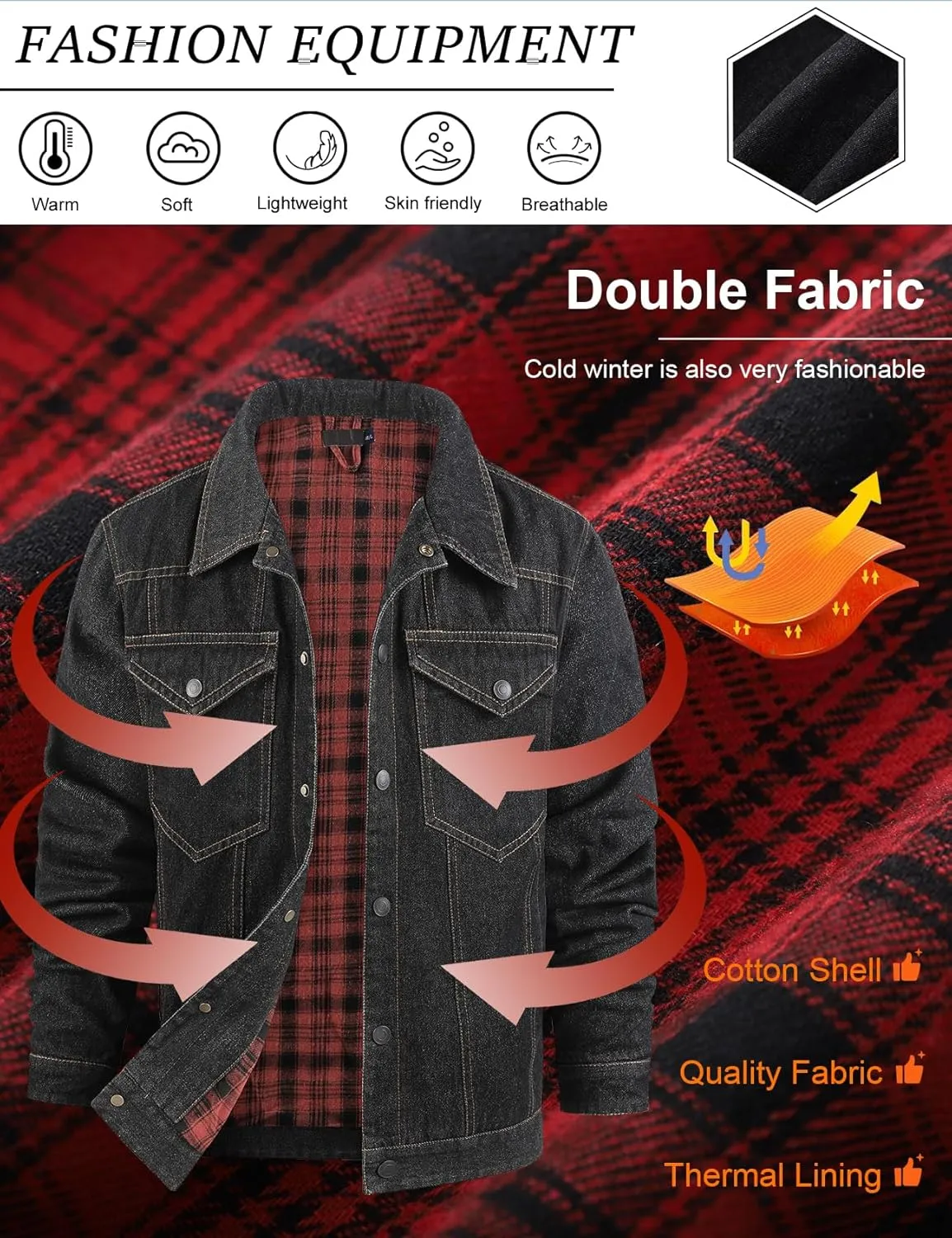 PEHMEA Men's Lined Flannel Denim Stylish Cowboy Trucker Coat Snap Button Rugged Western Shirts Jackets