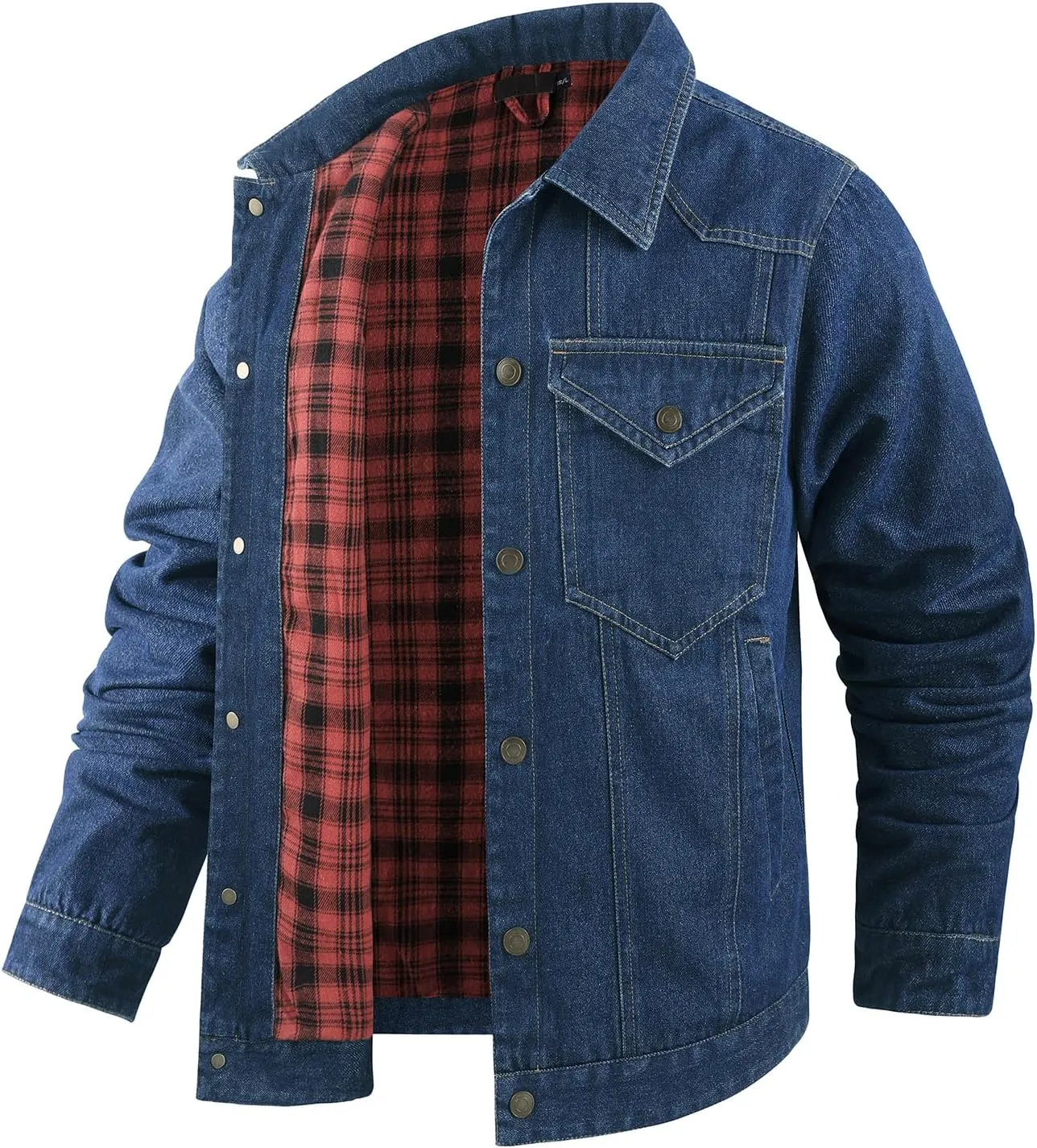 PEHMEA Men's Lined Flannel Denim Stylish Cowboy Trucker Coat Snap Button Rugged Western Shirts Jackets