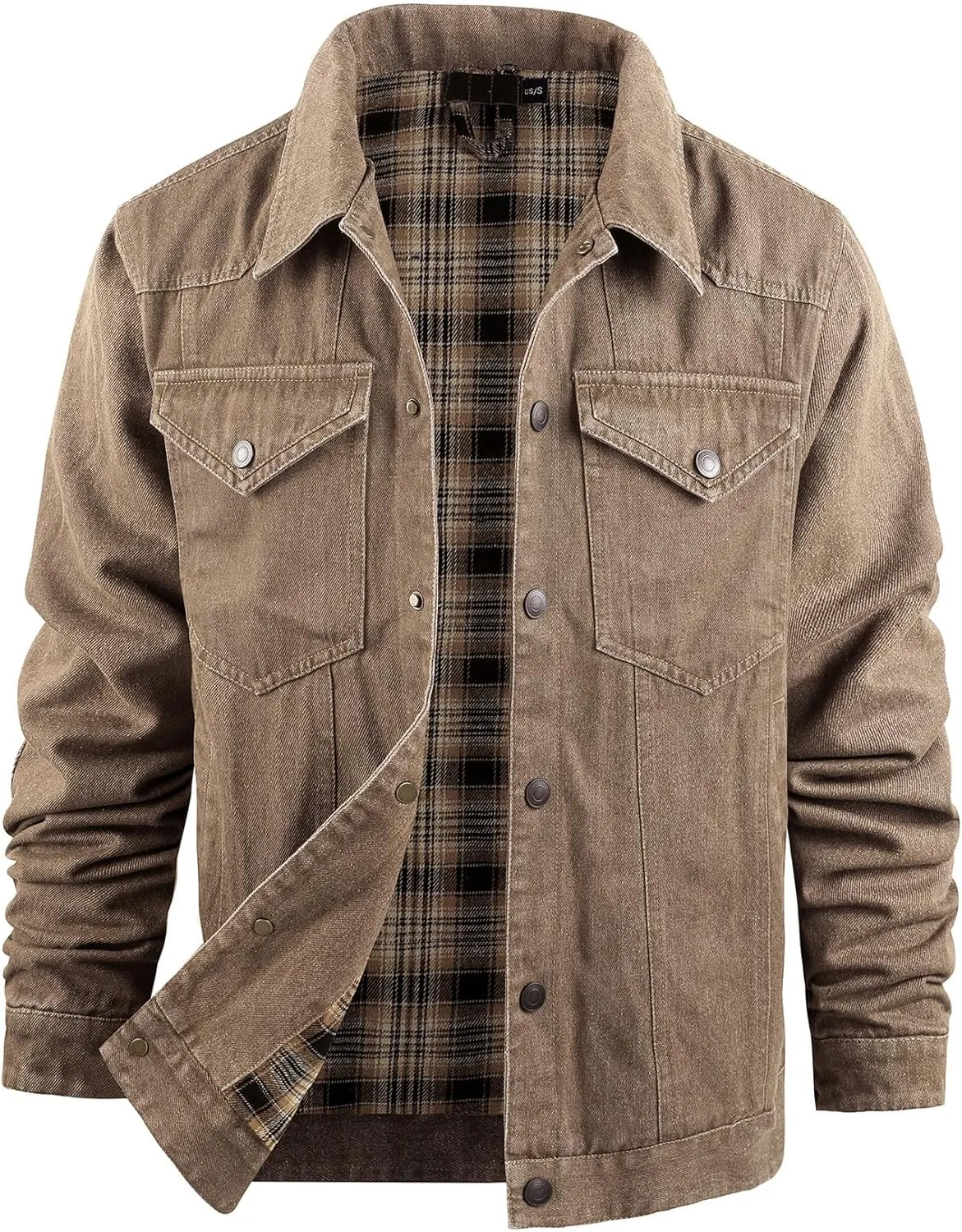 PEHMEA Men's Lined Flannel Denim Stylish Cowboy Trucker Coat Snap Button Rugged Western Shirts Jackets