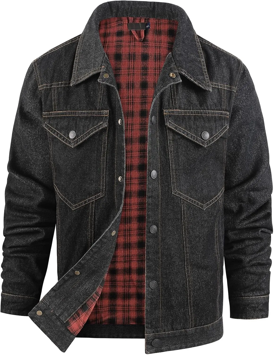 PEHMEA Men's Lined Flannel Denim Stylish Cowboy Trucker Coat Snap Button Rugged Western Shirts Jackets