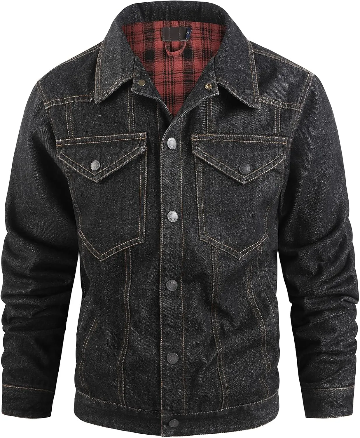 PEHMEA Men's Lined Flannel Denim Stylish Cowboy Trucker Coat Snap Button Rugged Western Shirts Jackets