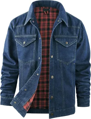 PEHMEA Men's Lined Flannel Denim Stylish Cowboy Trucker Coat Snap Button Rugged Western Shirts Jackets