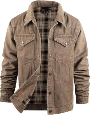 PEHMEA Men's Lined Flannel Denim Stylish Cowboy Trucker Coat Snap Button Rugged Western Shirts Jackets