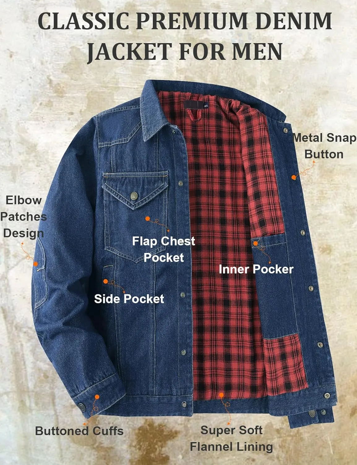 PEHMEA Men's Lined Flannel Denim Stylish Cowboy Trucker Coat Snap Button Rugged Western Shirts Jackets