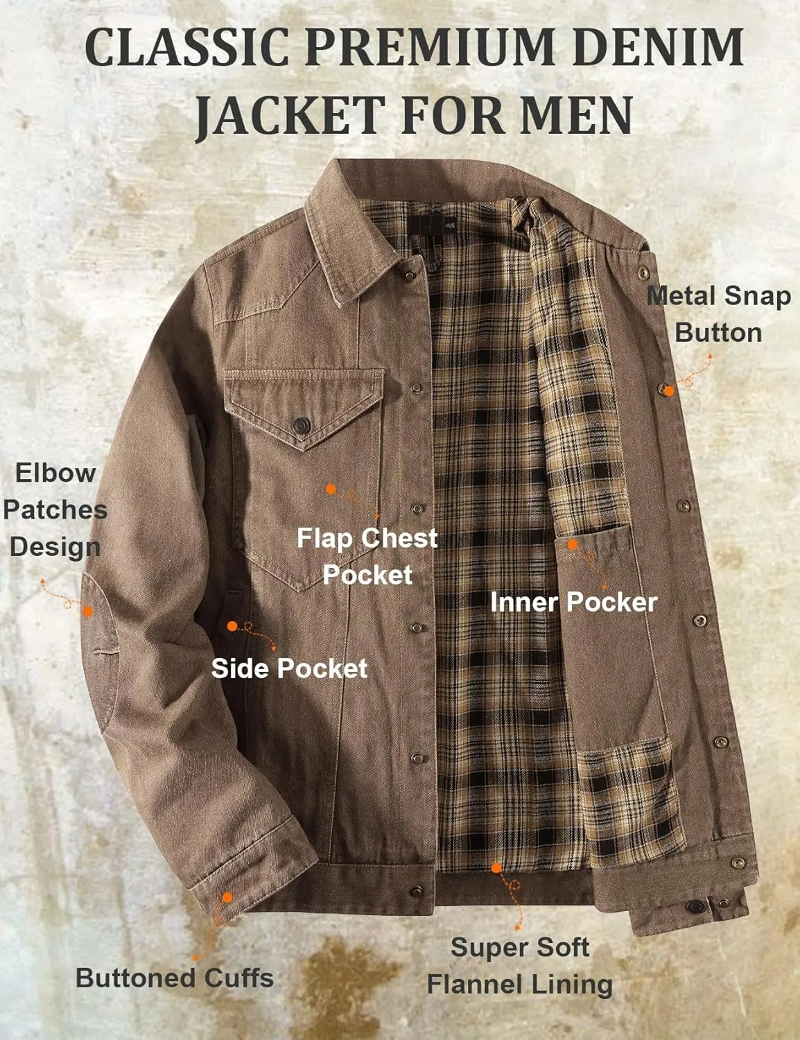 PEHMEA Men's Lined Flannel Denim Stylish Cowboy Trucker Coat Snap Button Rugged Western Shirts Jackets