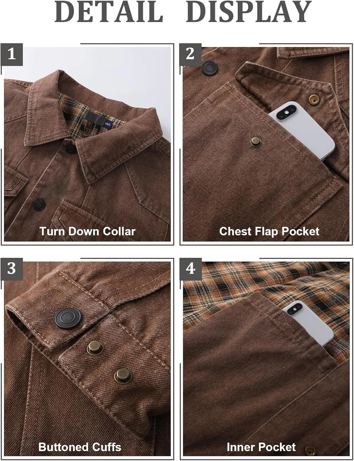 PEHMEA Men's Lined Flannel Denim Stylish Cowboy Trucker Coat Snap Button Rugged Western Shirts Jackets