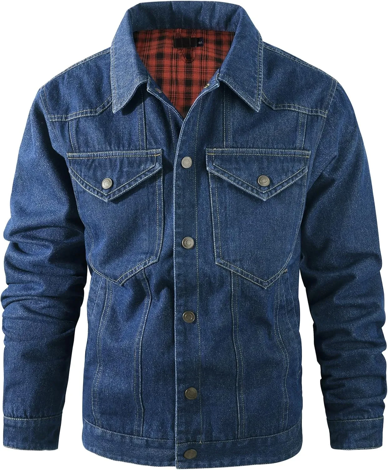 PEHMEA Men's Lined Flannel Denim Stylish Cowboy Trucker Coat Snap Button Rugged Western Shirts Jackets