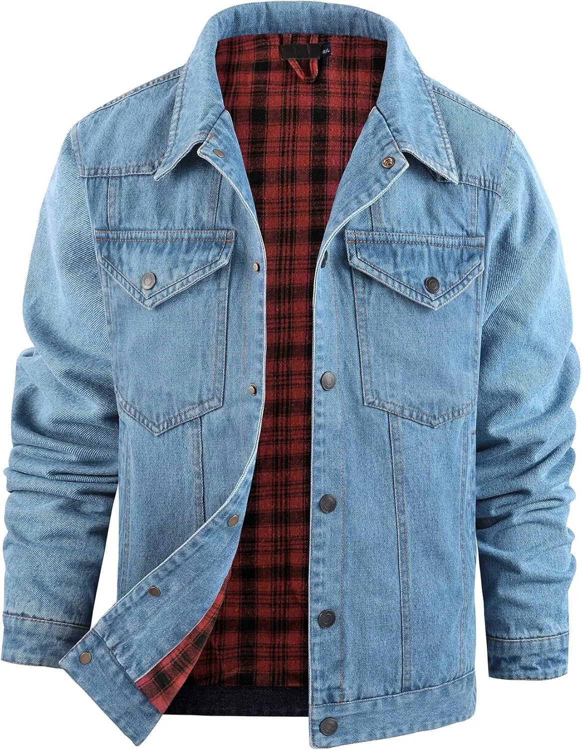 PEHMEA Men's Lined Flannel Denim Stylish Cowboy Trucker Coat Snap Button Rugged Western Shirts Jackets