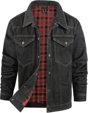PEHMEA Men's Lined Flannel Denim Stylish Cowboy Trucker Coat Snap Button Rugged Western Shirts Jackets