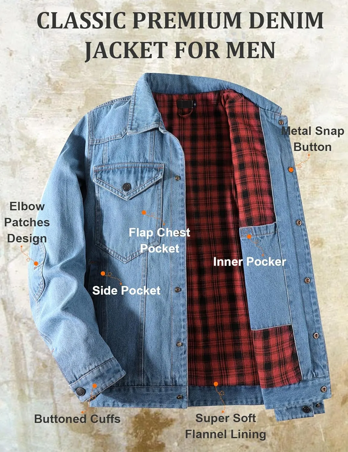PEHMEA Men's Lined Flannel Denim Stylish Cowboy Trucker Coat Snap Button Rugged Western Shirts Jackets