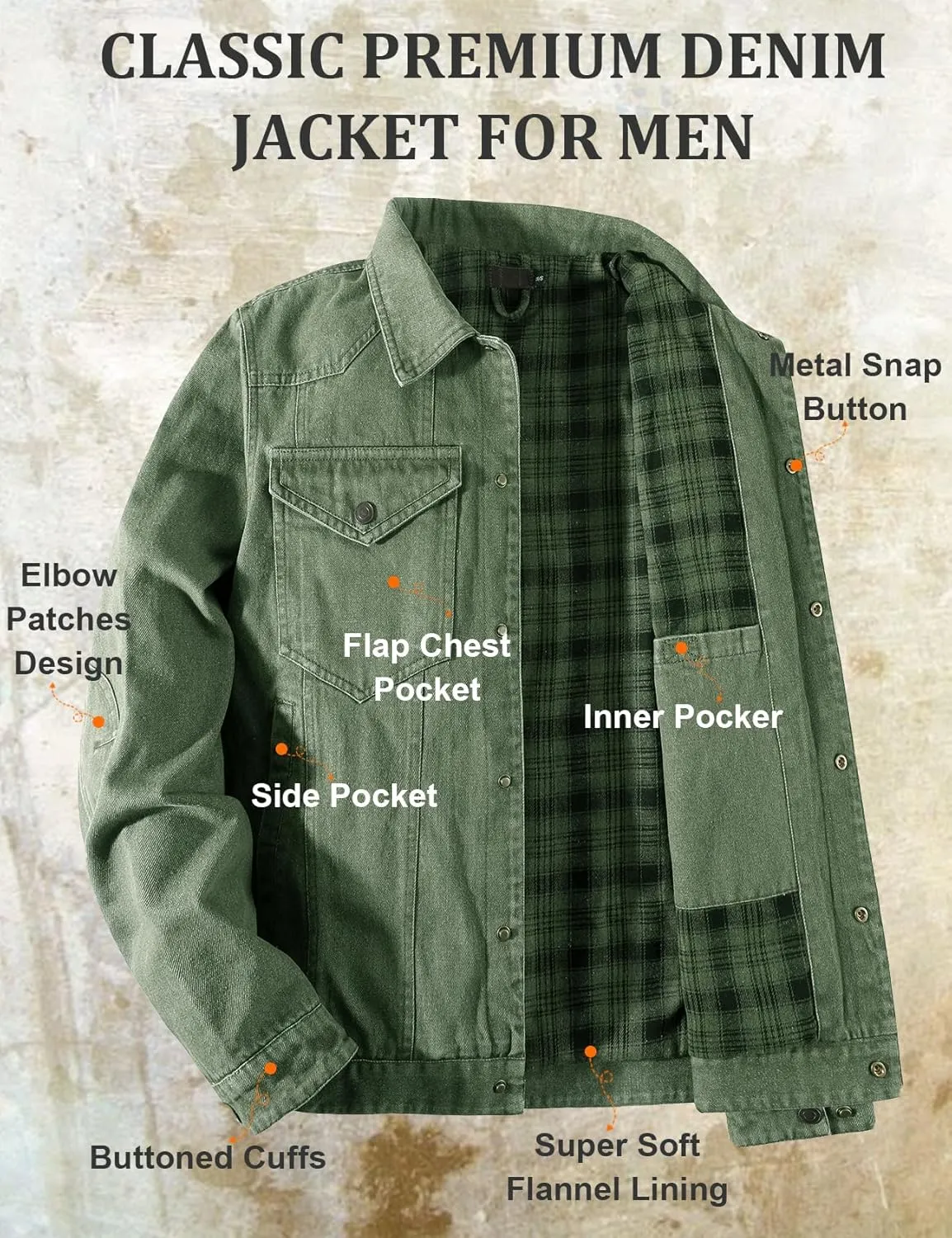 PEHMEA Men's Lined Flannel Denim Stylish Cowboy Trucker Coat Snap Button Rugged Western Shirts Jackets