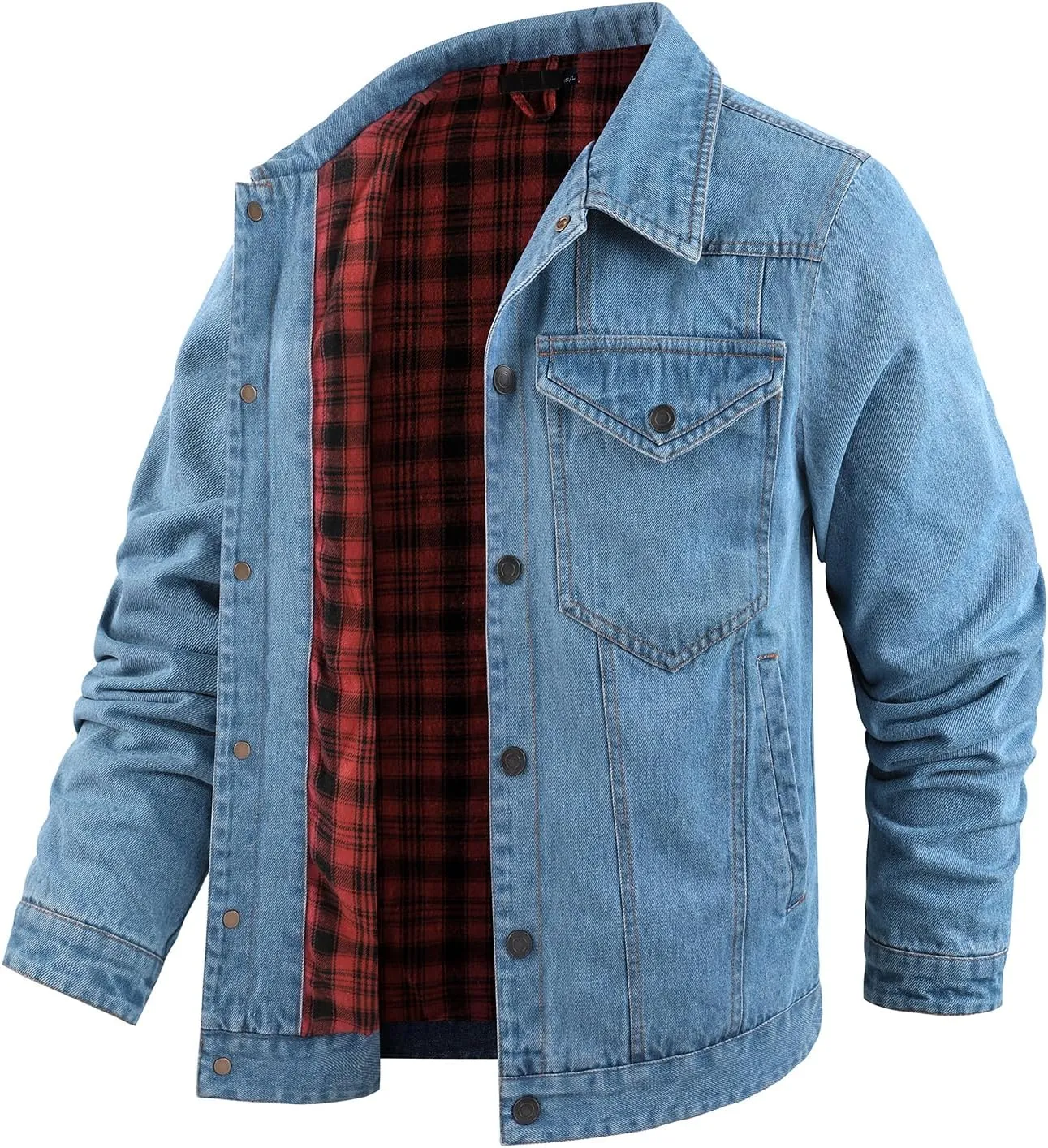 PEHMEA Men's Lined Flannel Denim Stylish Cowboy Trucker Coat Snap Button Rugged Western Shirts Jackets