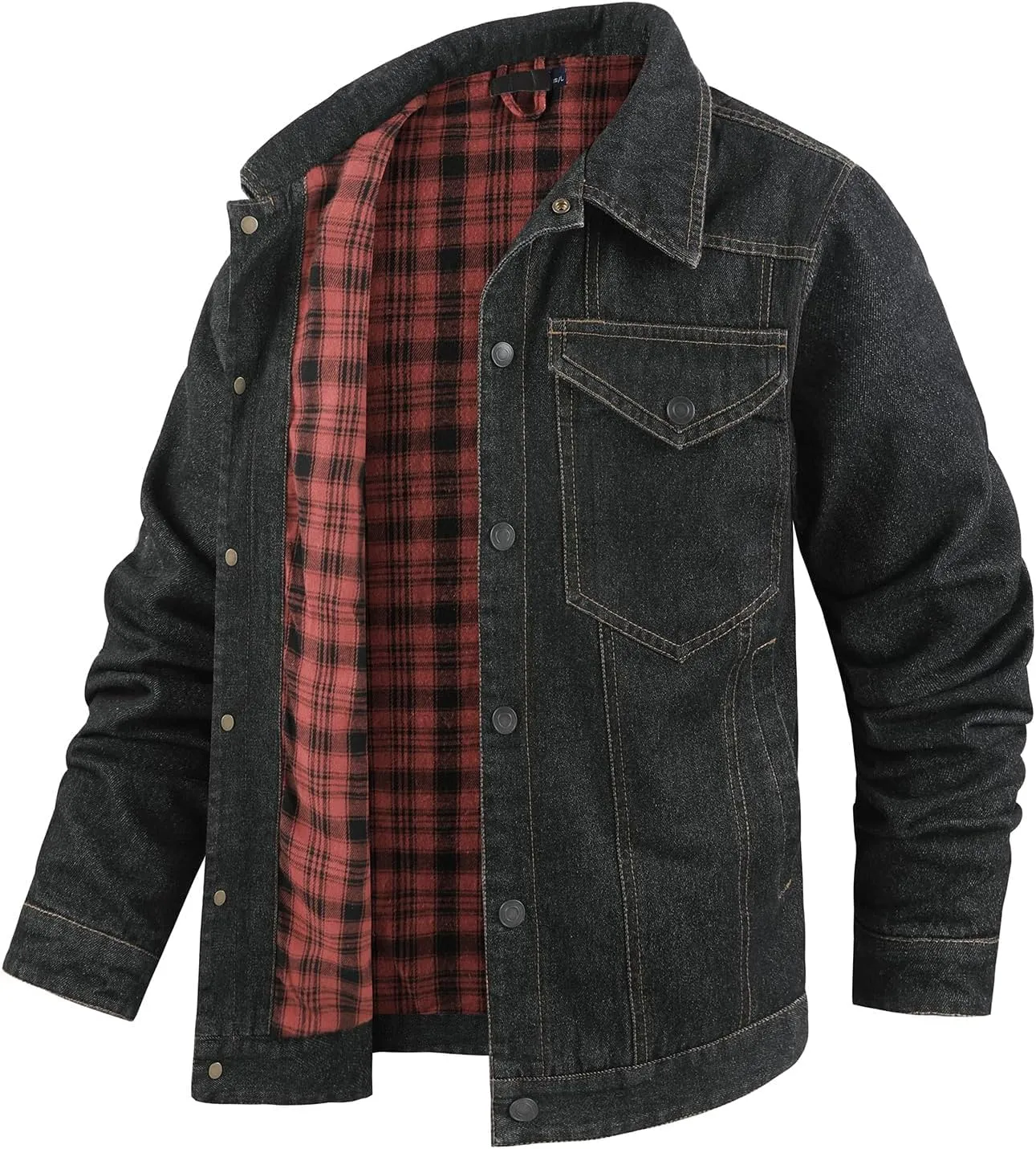 PEHMEA Men's Lined Flannel Denim Stylish Cowboy Trucker Coat Snap Button Rugged Western Shirts Jackets