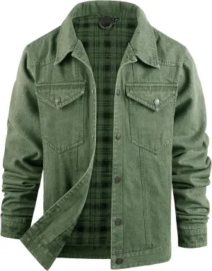 PEHMEA Men's Lined Flannel Denim Stylish Cowboy Trucker Coat Snap Button Rugged Western Shirts Jackets
