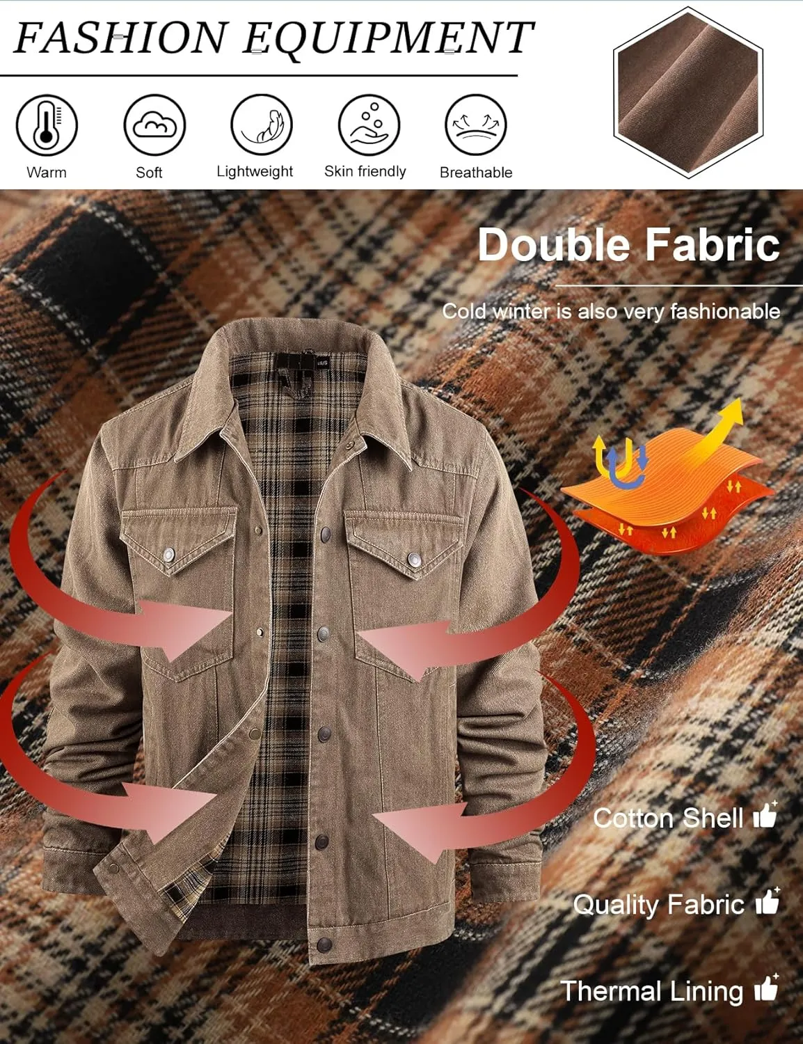 PEHMEA Men's Lined Flannel Denim Stylish Cowboy Trucker Coat Snap Button Rugged Western Shirts Jackets