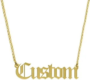 Personalized Old English Nameplate Necklaces for Women 18 Inch Gold Plated Custom Name Necklace