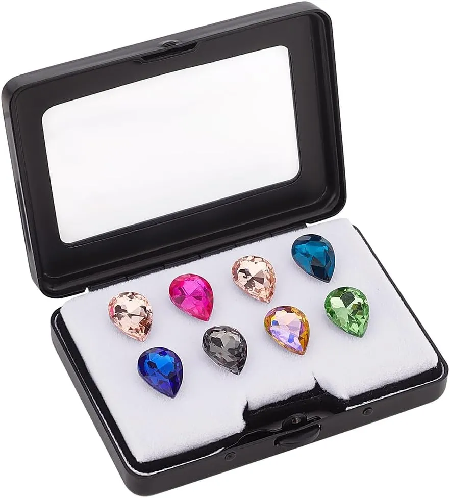 PH PandaHall Black Gemstone Display Box, Rectangle Diamond Container Holder Jewelry Box with Clasp Lids and Sponge for Gems Coins Jewelry Displaying and Gift Packing, 2.38x3.15x0.67 Inch