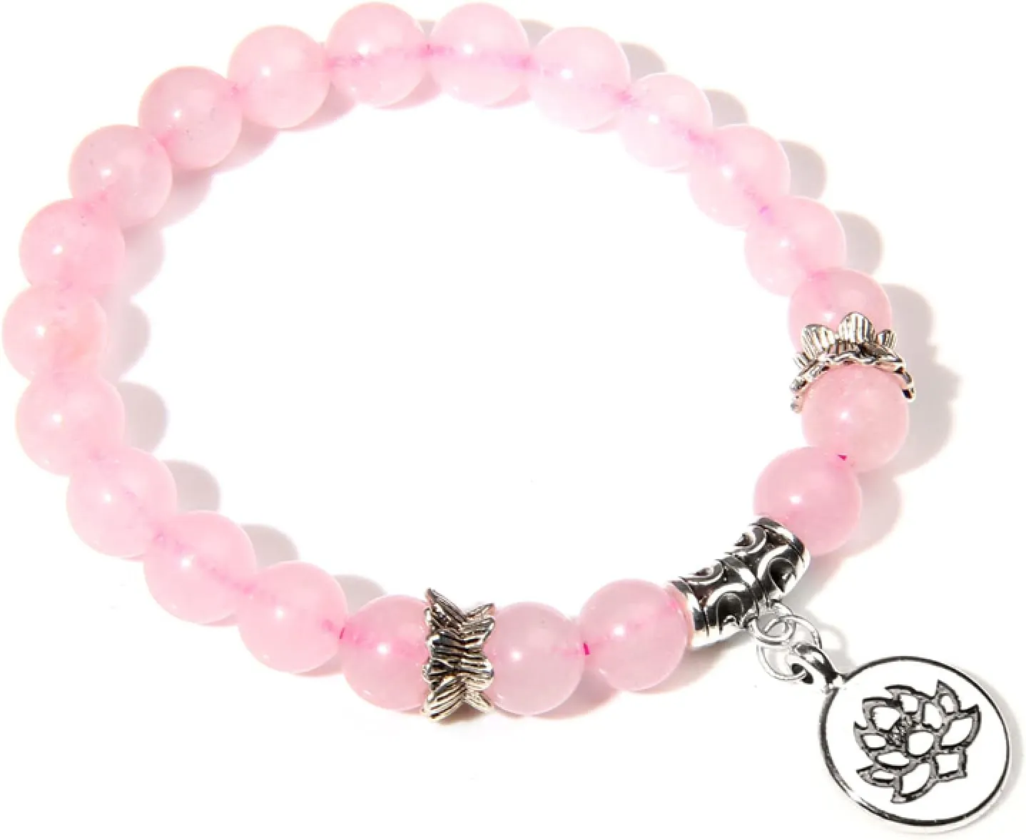 Pink Quartzs Lotus Bracelet Buddhism Women Men Prayer Blessing Natural Stone Strand Beads Medetation Bracelets&Bangles