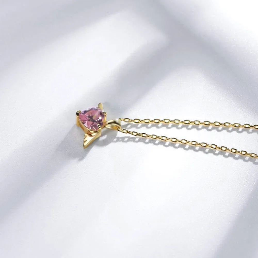 Pink Sapphire Heart Cut Wing Necklace