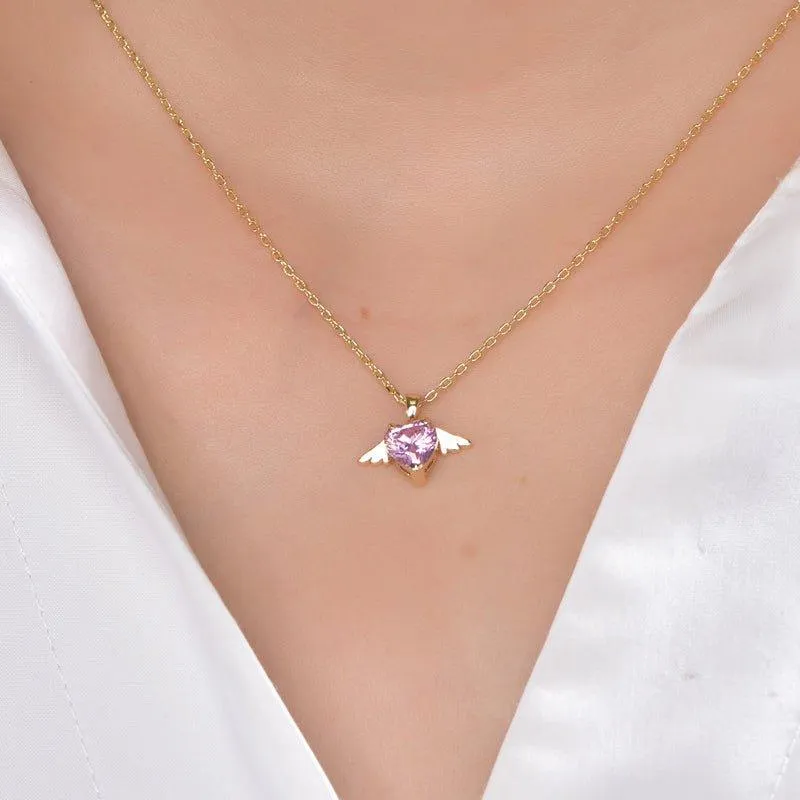 Pink Sapphire Heart Cut Wing Necklace