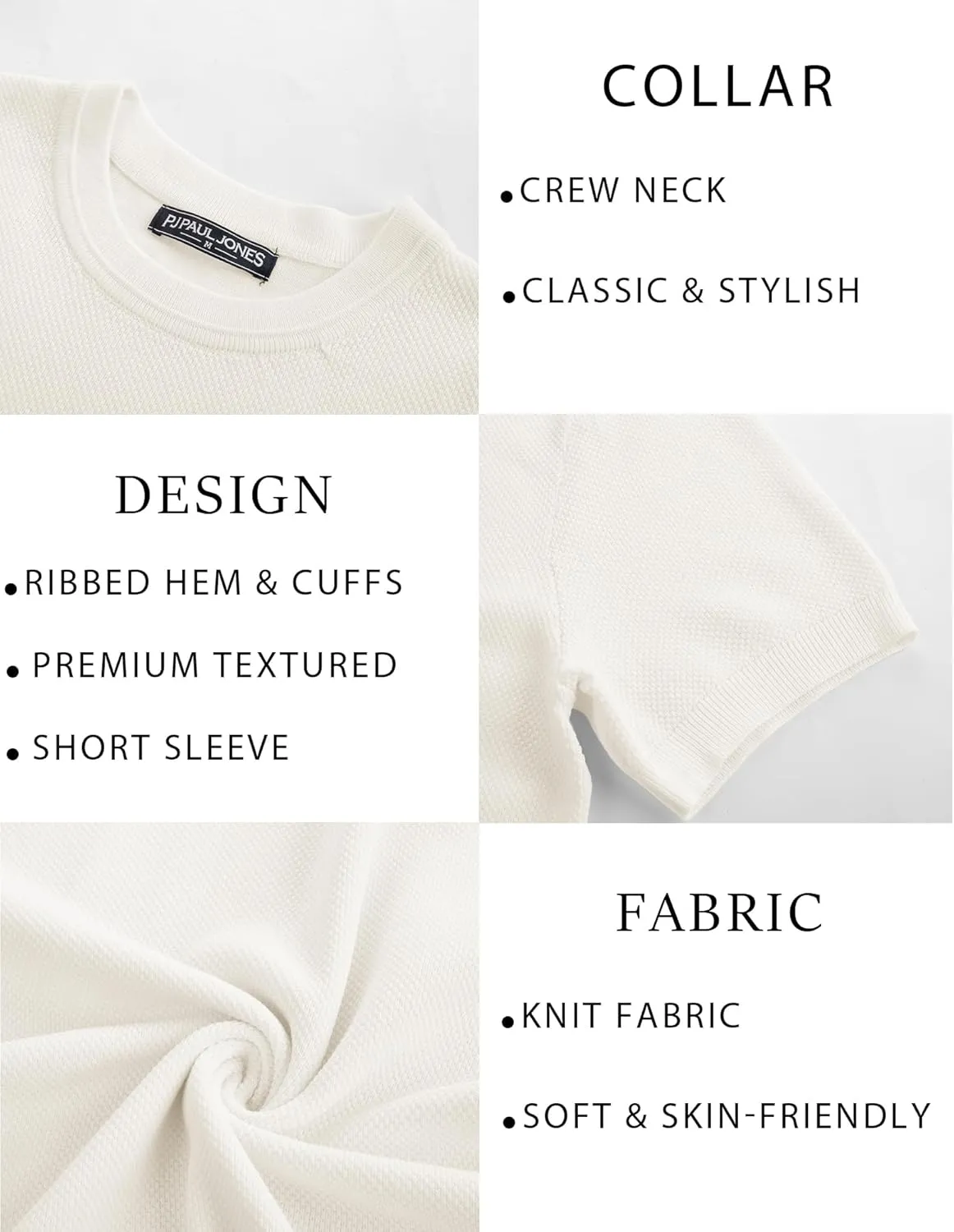 PJ PAUL JONES Mens Casual T-Shirts Classic Short Sleeve Knit Tees Crewneck Solid Tee Shirts
