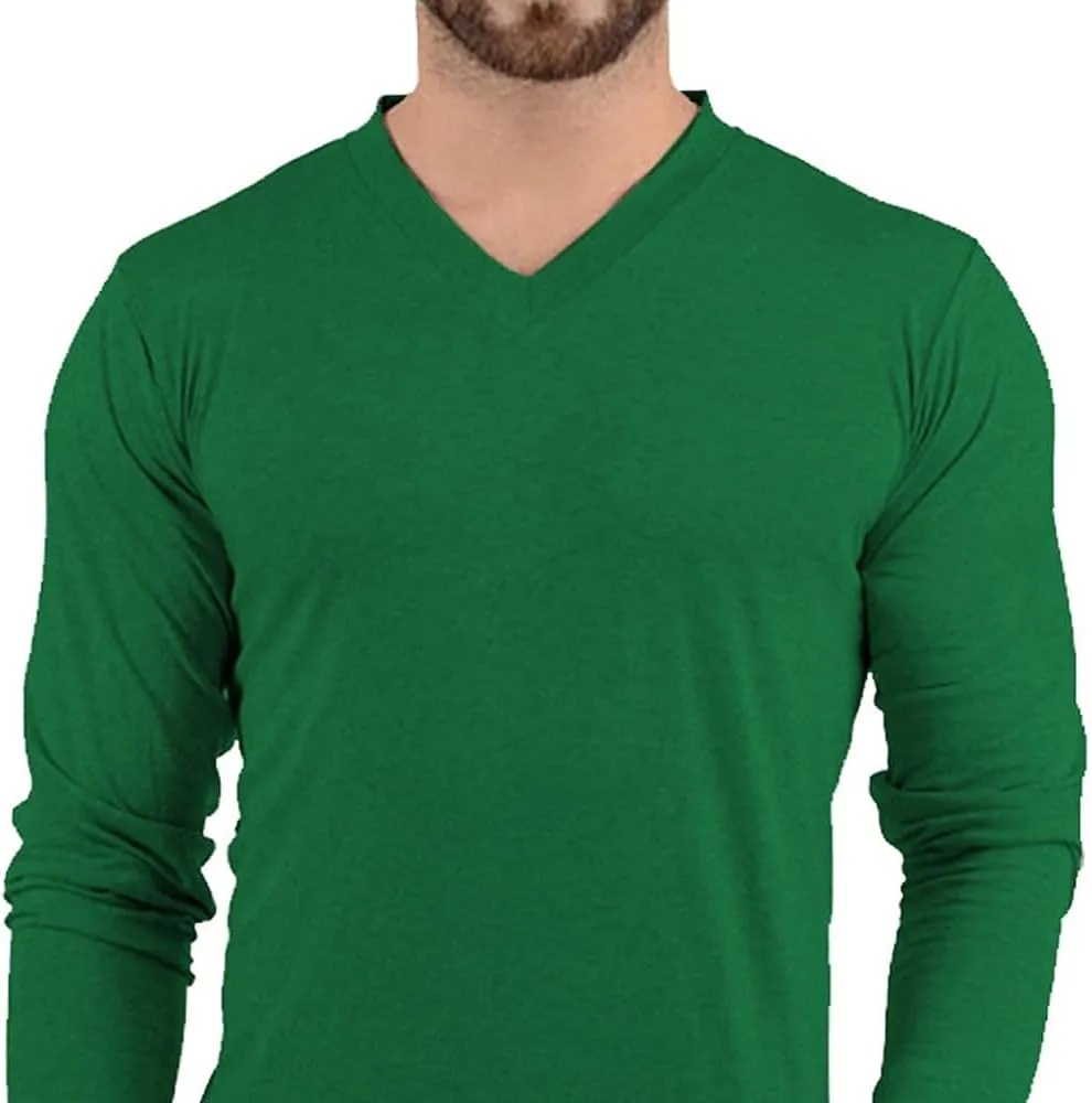 Plain Long Sleeve Shirt Men - Grey & Black Soft Comfortable V Neck Full Sleeves Fashion Tees for Men