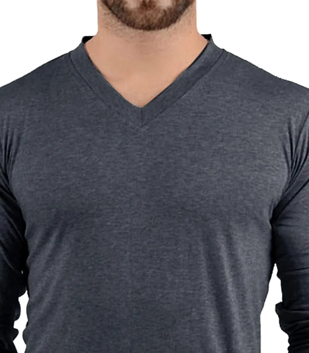 Plain Long Sleeve Shirt Men - Grey & Black Soft Comfortable V Neck Full Sleeves Fashion Tees for Men