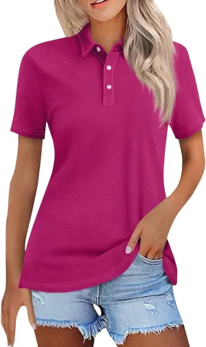 Polo Shirts for Women Collared Golf Shirts Button Short Sleeve Tops Business Casual Quick Dry Moisture Work Blouses