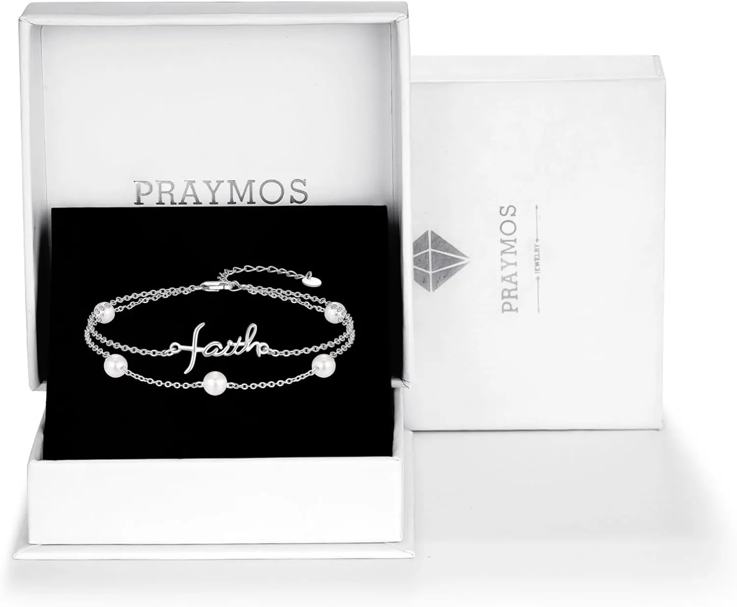 PRAYMOS Faith Cross Bracelet for Women Pearl Bracelets for Women Dainty Freshwater Pearl Bracelet Double Chain Christian Religious Confirmation Jewelry Gifts for Women