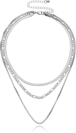 Punk Layered Flat Snake Bone Choker Necklace Set Multilayer Herringbone Paperclip Link Chain Stacking Collar Necklace for Women Retro Jewelry Birthday Gift