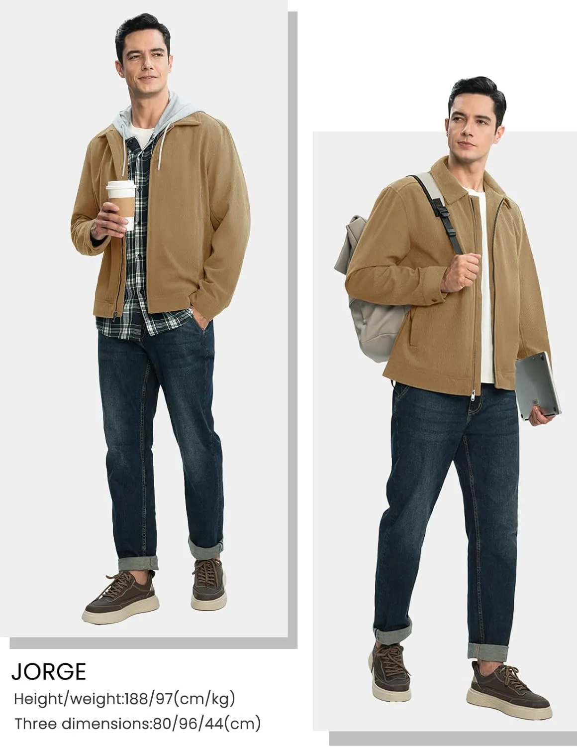 Rdruko Men's Corduroy Jacket Windbreaker Lightweight Casual Stylish Full Zip Bomber Jackets with Zipper Pockets