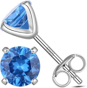 Rhodium Plated 925 Sterling Silver Round Brilliant Cut Cubic Zirconia Stud Earrings for Women Hypoallergenic Silver Post Stud Earrings (With Gift Box)