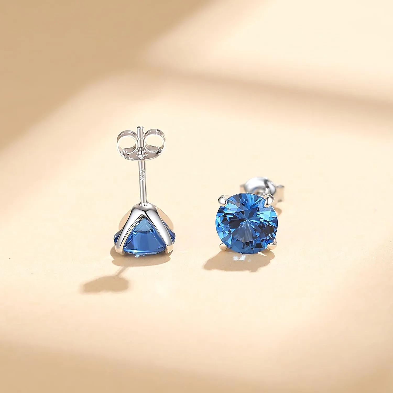 Rhodium Plated 925 Sterling Silver Round Brilliant Cut Cubic Zirconia Stud Earrings for Women Hypoallergenic Silver Post Stud Earrings (With Gift Box)